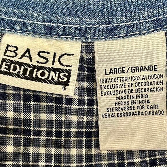 Vtg Basic Editions Top Sz L Blue Plaid Floral Embroidered Country Cabincore - Picture 7 of 7